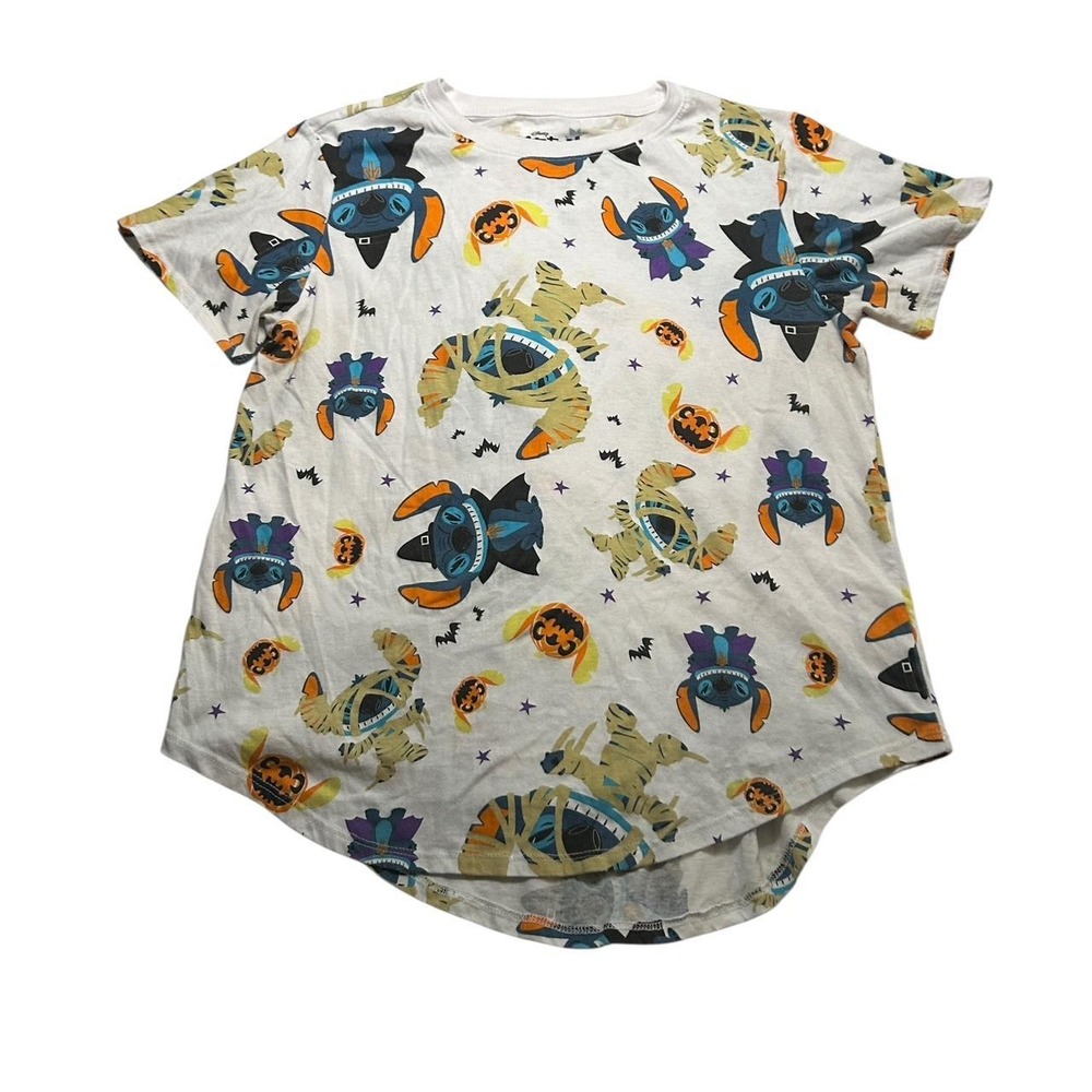 Disney Stitch Halloween T-shirt White Multi Graphic Spooky Disney XL